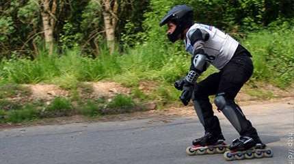 Going down a hill carefully on your skates