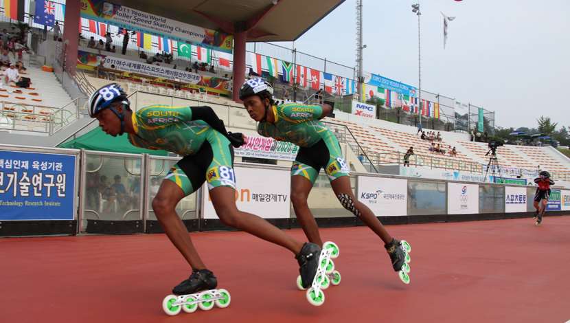 Two South African skaters participating at the 2015 speed skating world championship