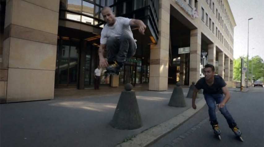 Freeride race between Adrian Deck and Jomar Stirimann in Aarau (Switzerland)