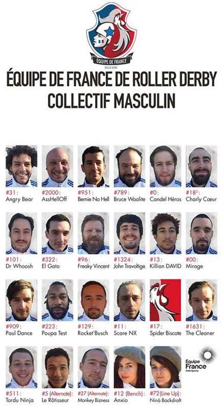 First Team France Roster for the 2016 Men&#8217;s Roller Derby World Cup