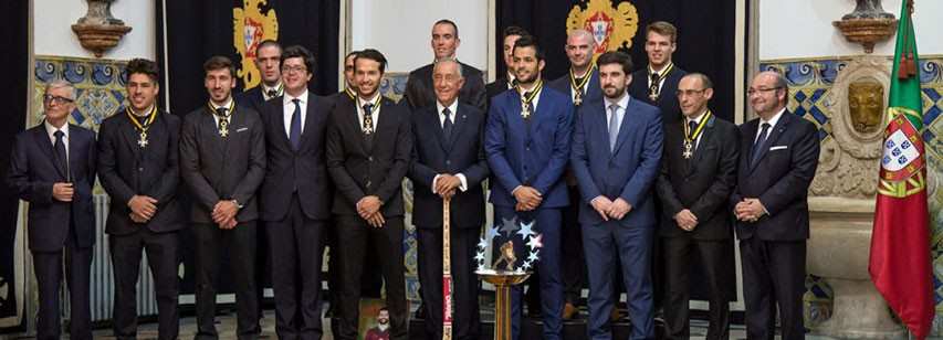 The National team of rink hockey decorated by the President of Portugal