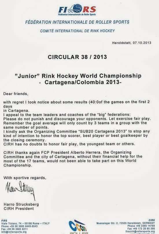 2013 U20 World Championship of rink-hockey: the main results
